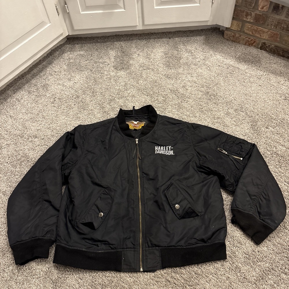 Harley Davidson Legendary Motorcycle Flyers Style Bomber Black Jacket Men's XL
